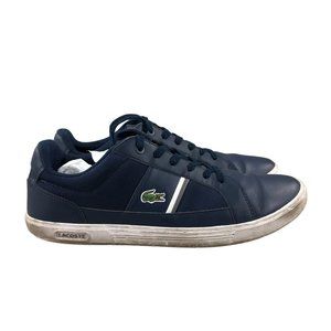 LACOSTE Sport Men's 10 Europa Navy Blue Leather Comfort Lace Up Casual Sneakers